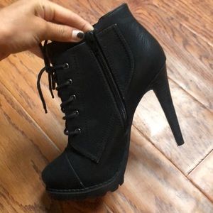 Black high heeled booties